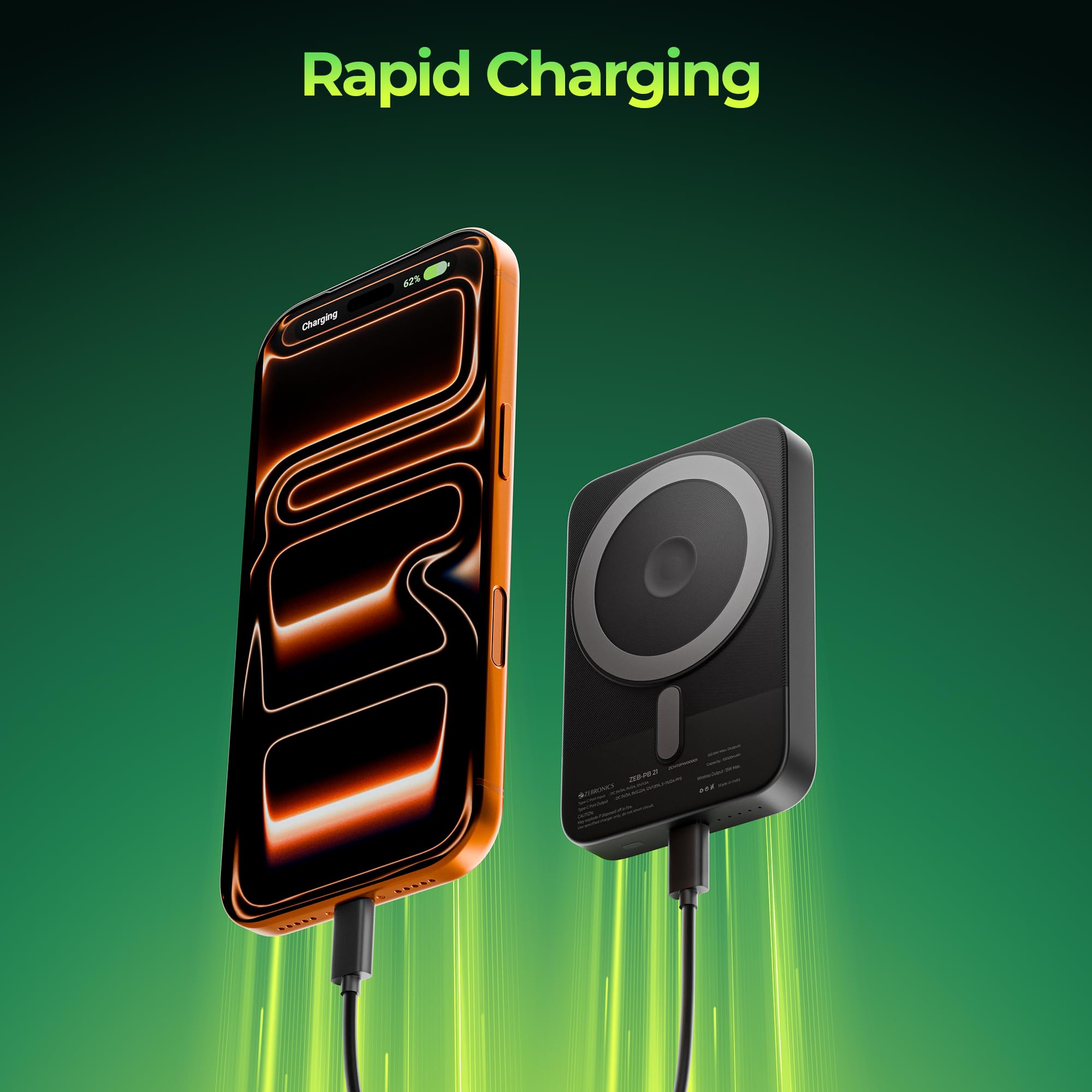 Zebronics 10000mAh MagSecure Compatible Powerbank, 15W Wireless Charging, 22.5W Rapid Charging, Type-C PD Input & Output, Built-in Stand, LED Indicator, Multi-Protection (EnergiSafe 10R5, Black) — Amazon image 4