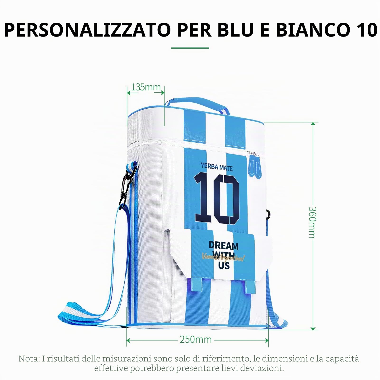 Cuopru Borsa Matera Premium per Yerba Mate Kit, Argentina Capitan NO.10 Borsa Tote Bag – Doppio strato impermeabile 2 tasche per bottiglie di vino borse portatili