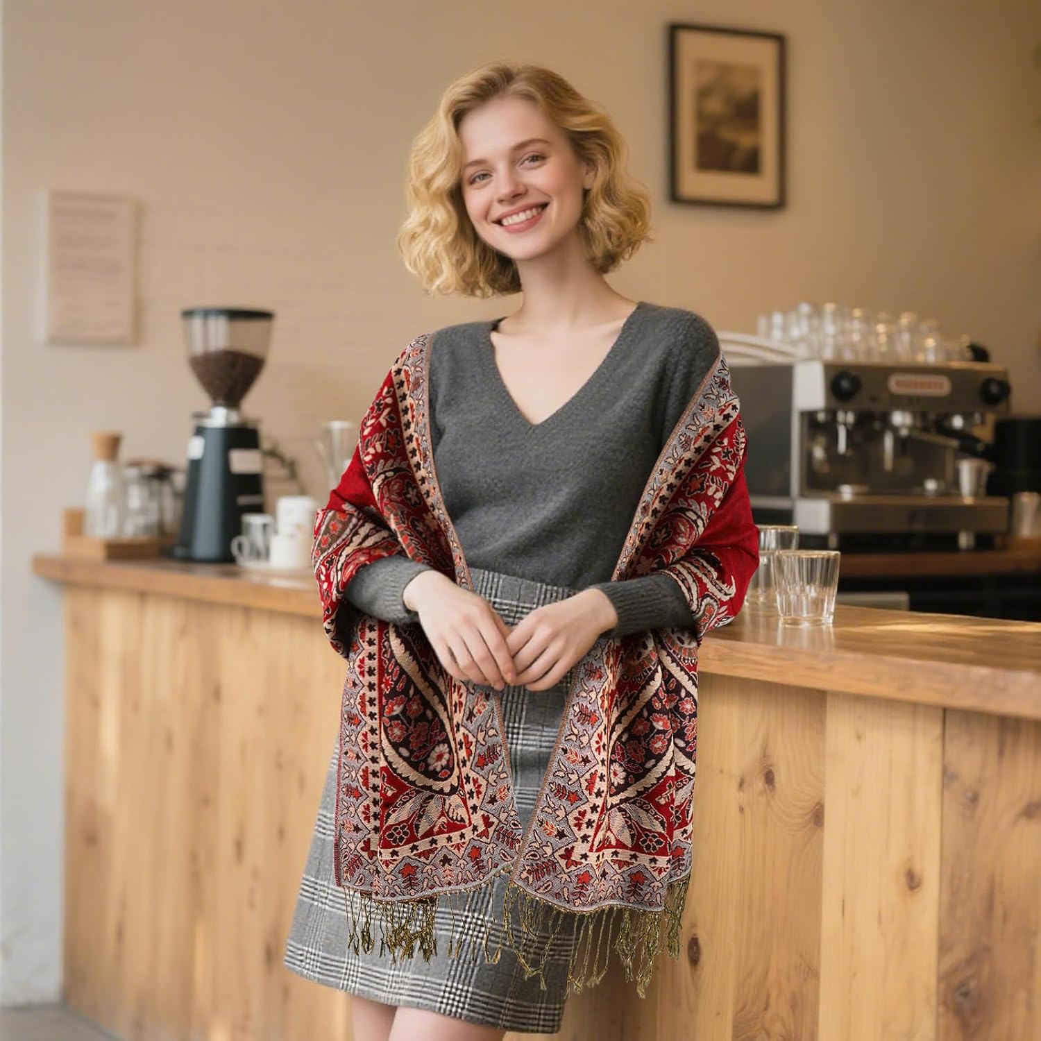 E-Clover Pashmina Shawl Wraps for Women Evening Dresses Elegant Soft Rave Scarf Festival Reversible Men Scarves - Image 5