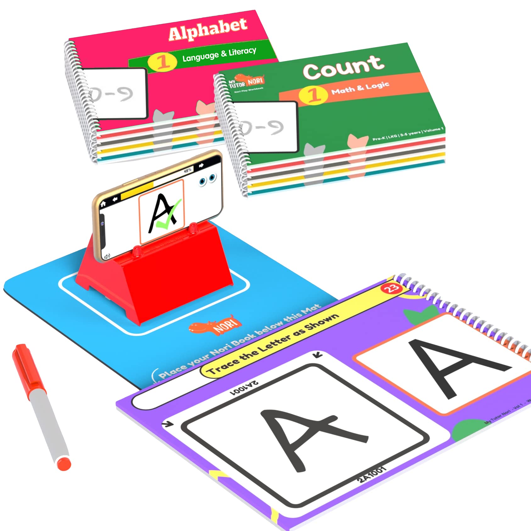 Nori Pre K Interactive Workbooks for Kids Ages 3-4 Years - Mega Bundle of Alphabet, Numbers, Colors & Shapes -6 Smart Books, 300 Preschool Learning Activities & worksheets. Works with iPhone & Ipad
