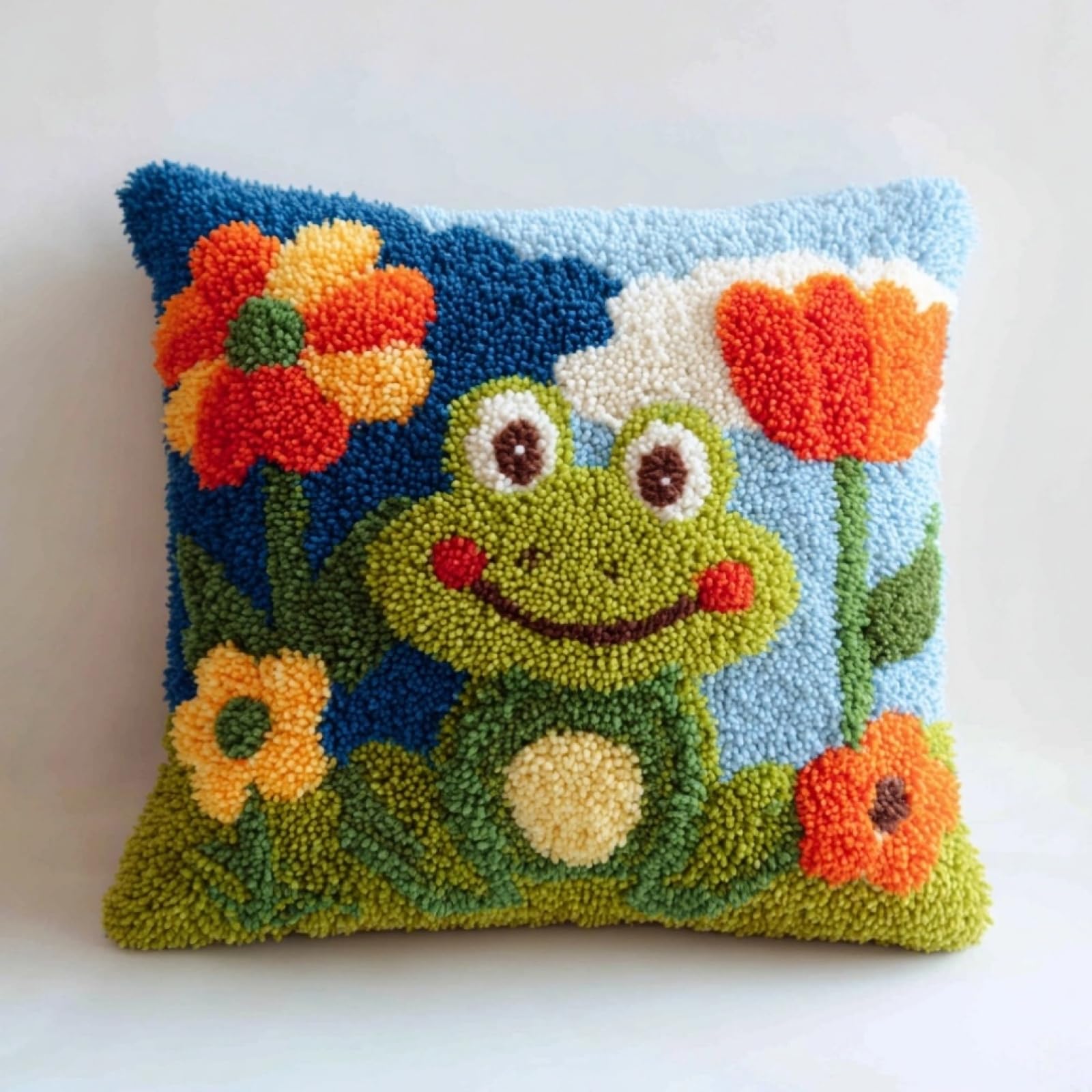 Axiangzik Flowers And Frogs Latch Hook Pillow Kit 17X17in,