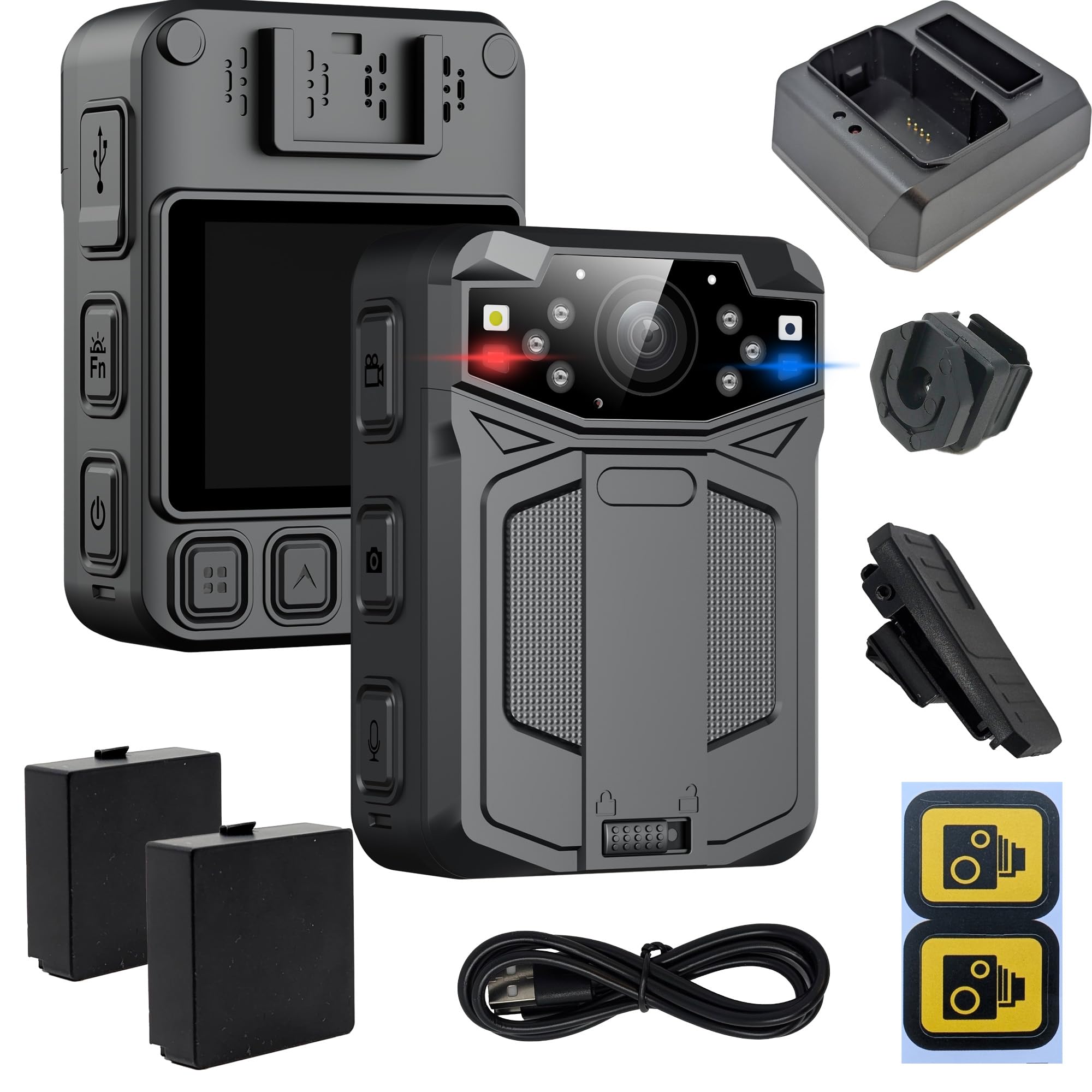 Body Camera Body Worn Cam Long Life Extra Battery 128GB Night Vision 2 batteries