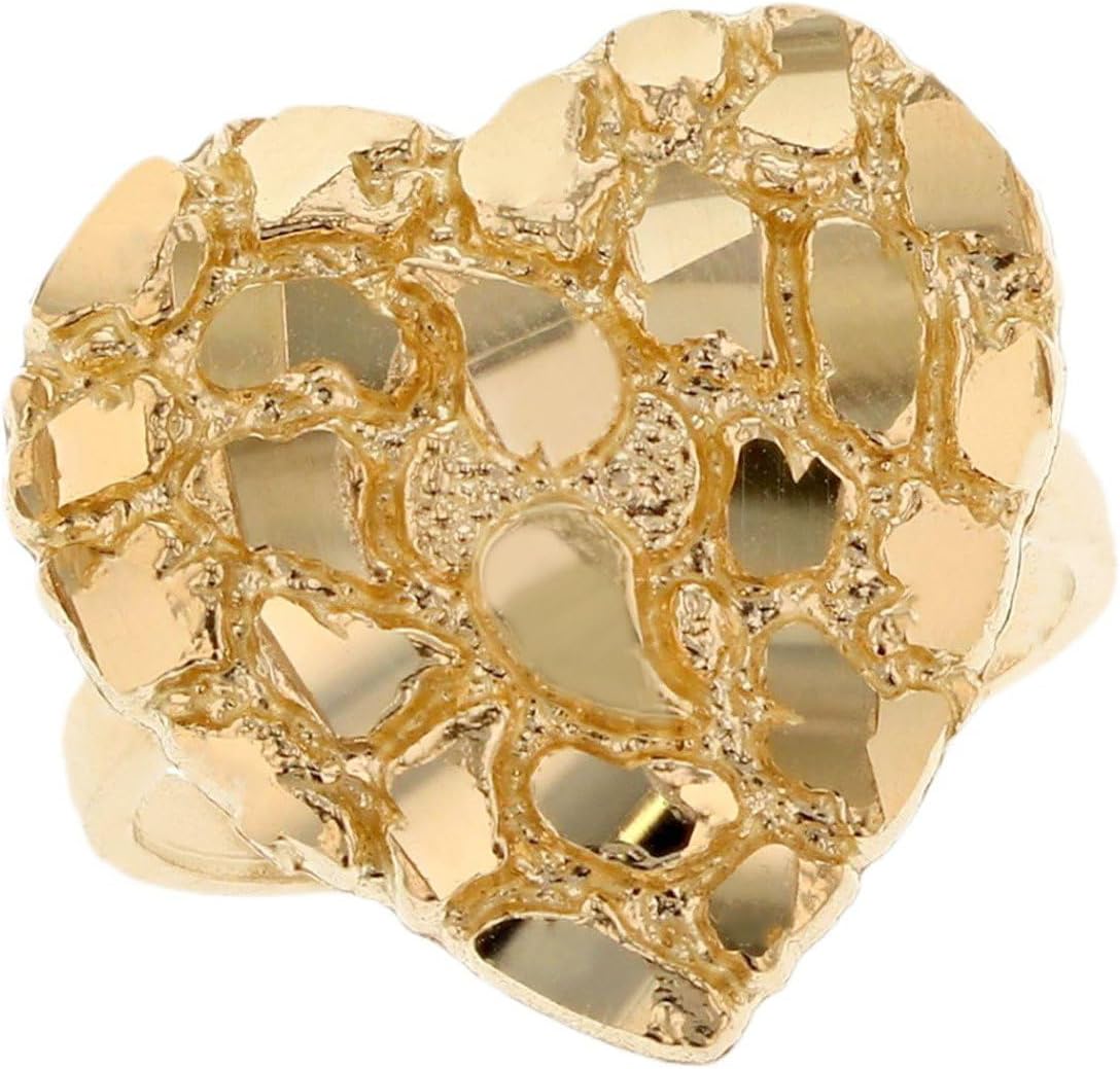 10k Yellow Gold Dazzling Diamond Cut Heart Gold Nugget Ring