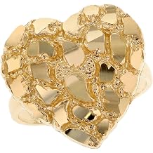 14k Yellow Gold Dazzling Diamond Cut Heart Gold Nugget Ring