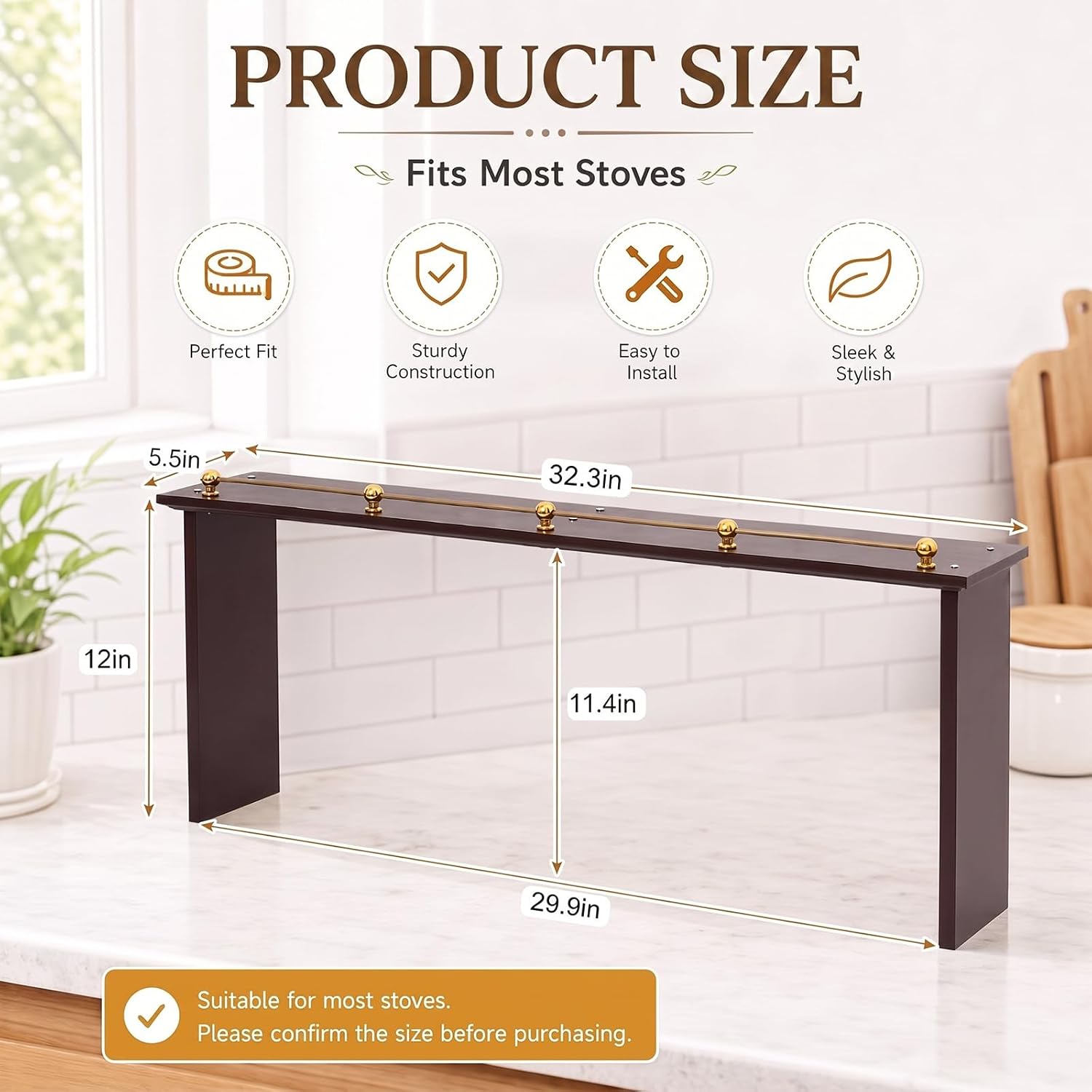 Sintuff over The Stove Top Shelf, Wooden Stove Shelf, Deep Coffee Color
