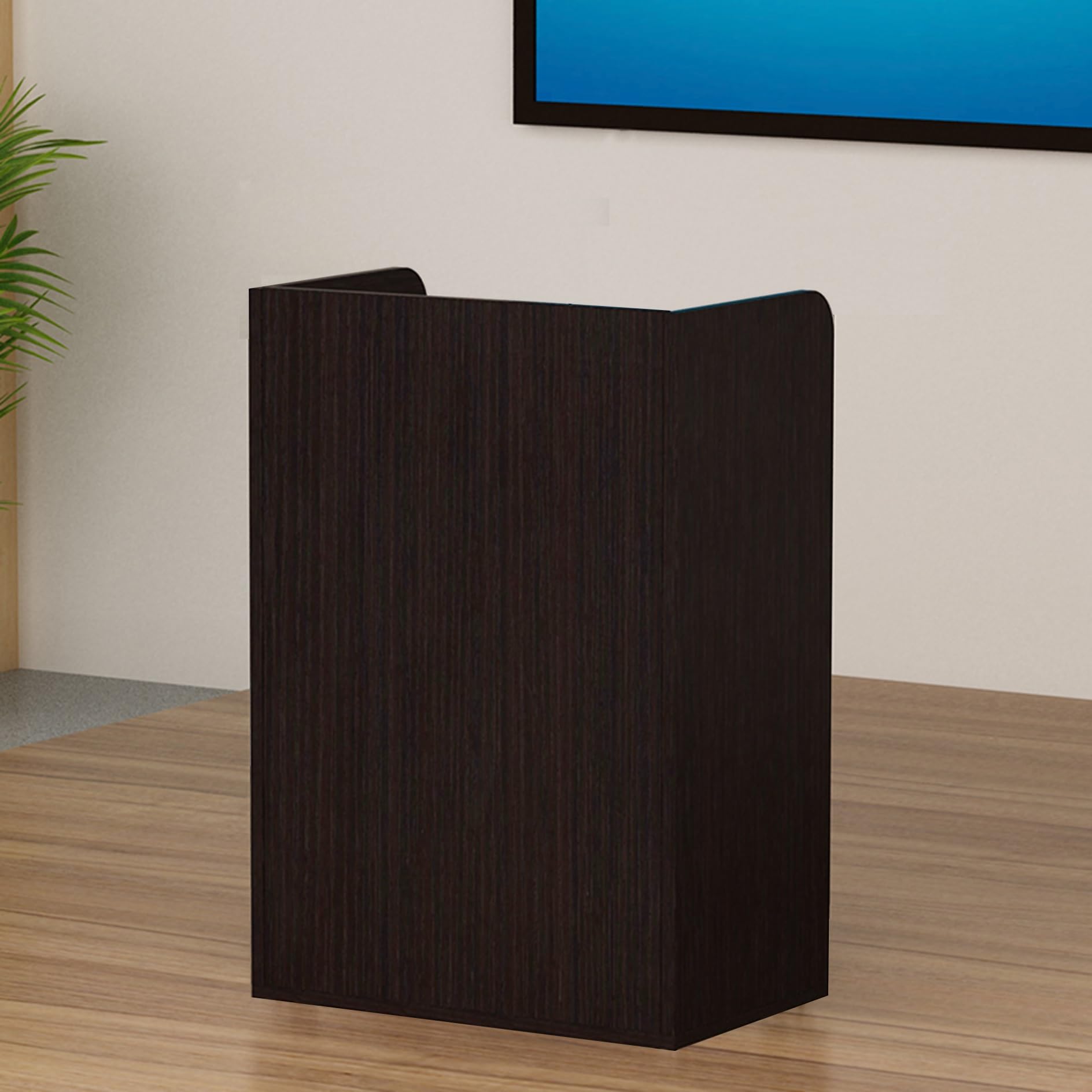 Petit bureau de réception en bois avec étagères ouvertes – Comptoir polyvalent et présentoir de table de conférence pour la maison et le magasin – Solution de réception idéale