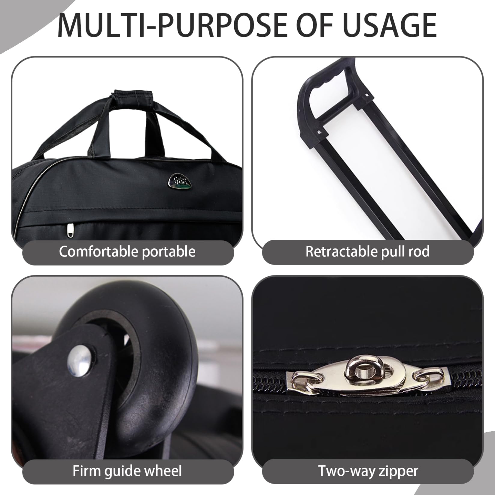 Sac de Duffle Roulant avec Roues de capacité Sac à roulettes à Roues moelleuses avec des et Manche Transport sur Les Sacs Voyage Mode en Semaine pour Femmes et Hommes,