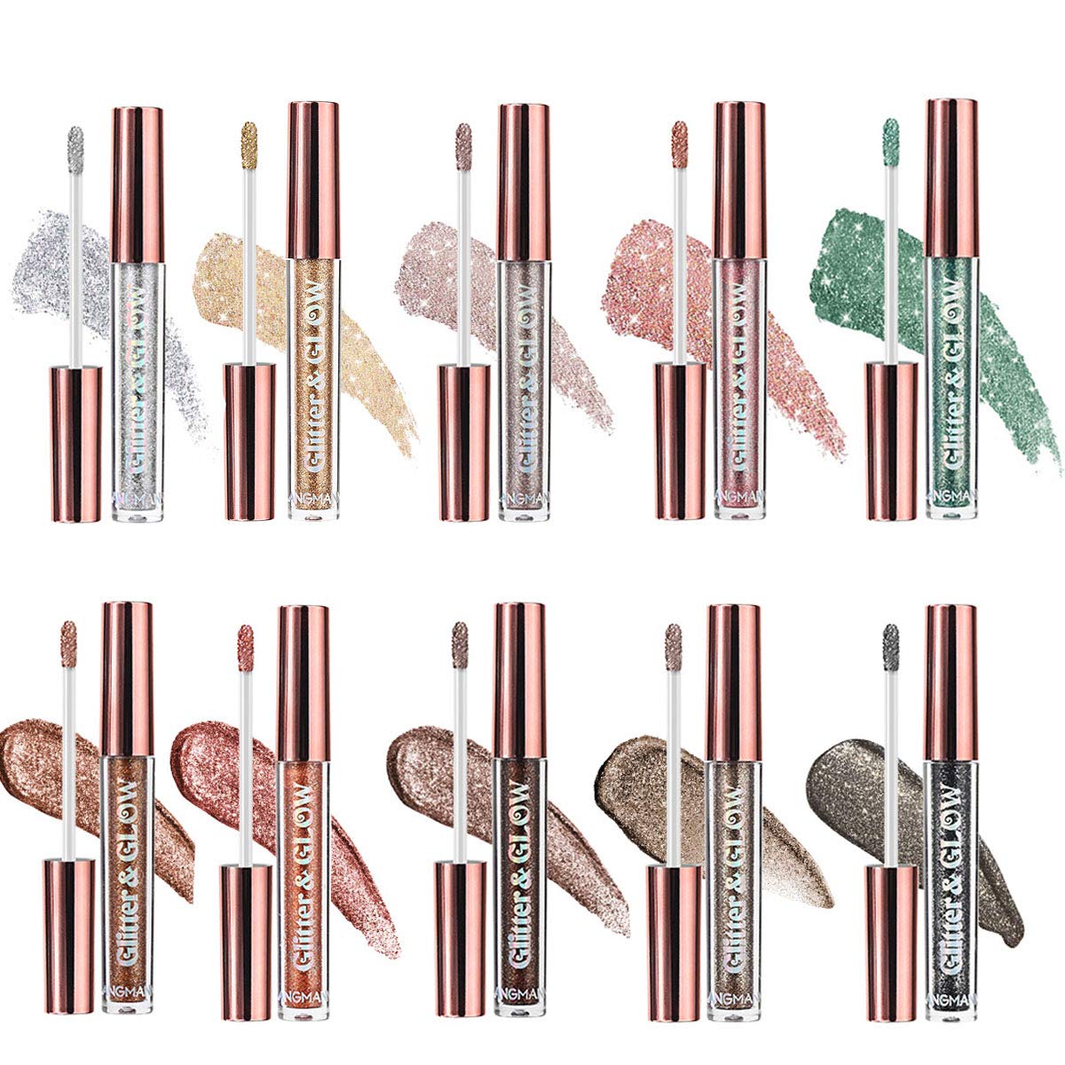 Beauty Glazed 10 Colors Dazzling Glitter Liquid Eyeshadow Metallic Shiny Shimmer Long Lasting Waterproof Highly Pigmented Glow Eye Shadow Kit Sparkle Diamond Pearlescent Eye Makeup Cosmetic