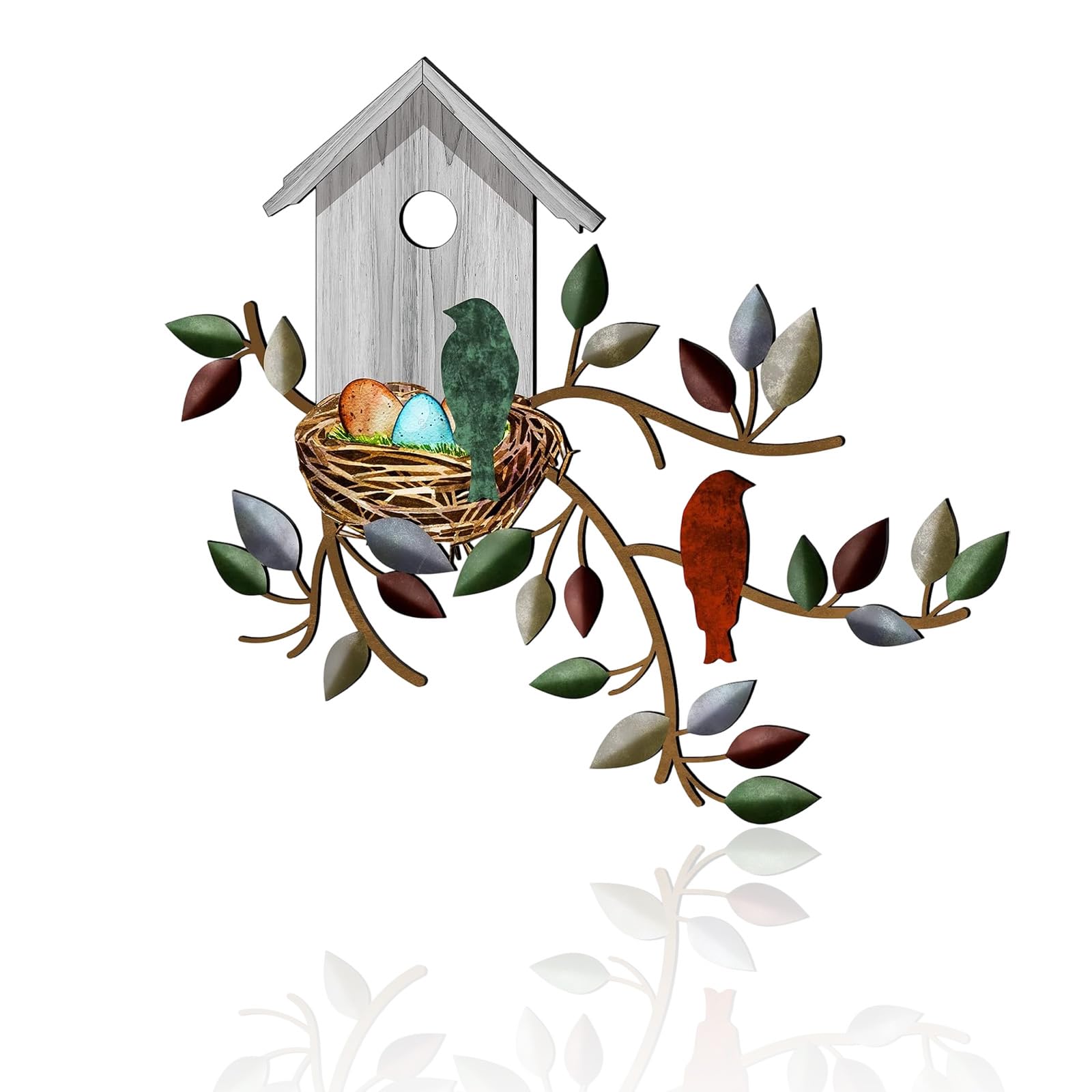 Pralen Metal Birdhouse Wall Art Decor, Iron Bird Nest Wall Hanging Ornament, Outdoor Garden Fence Decoration, 30×27cm, with Mounting Screw, Easy to Install