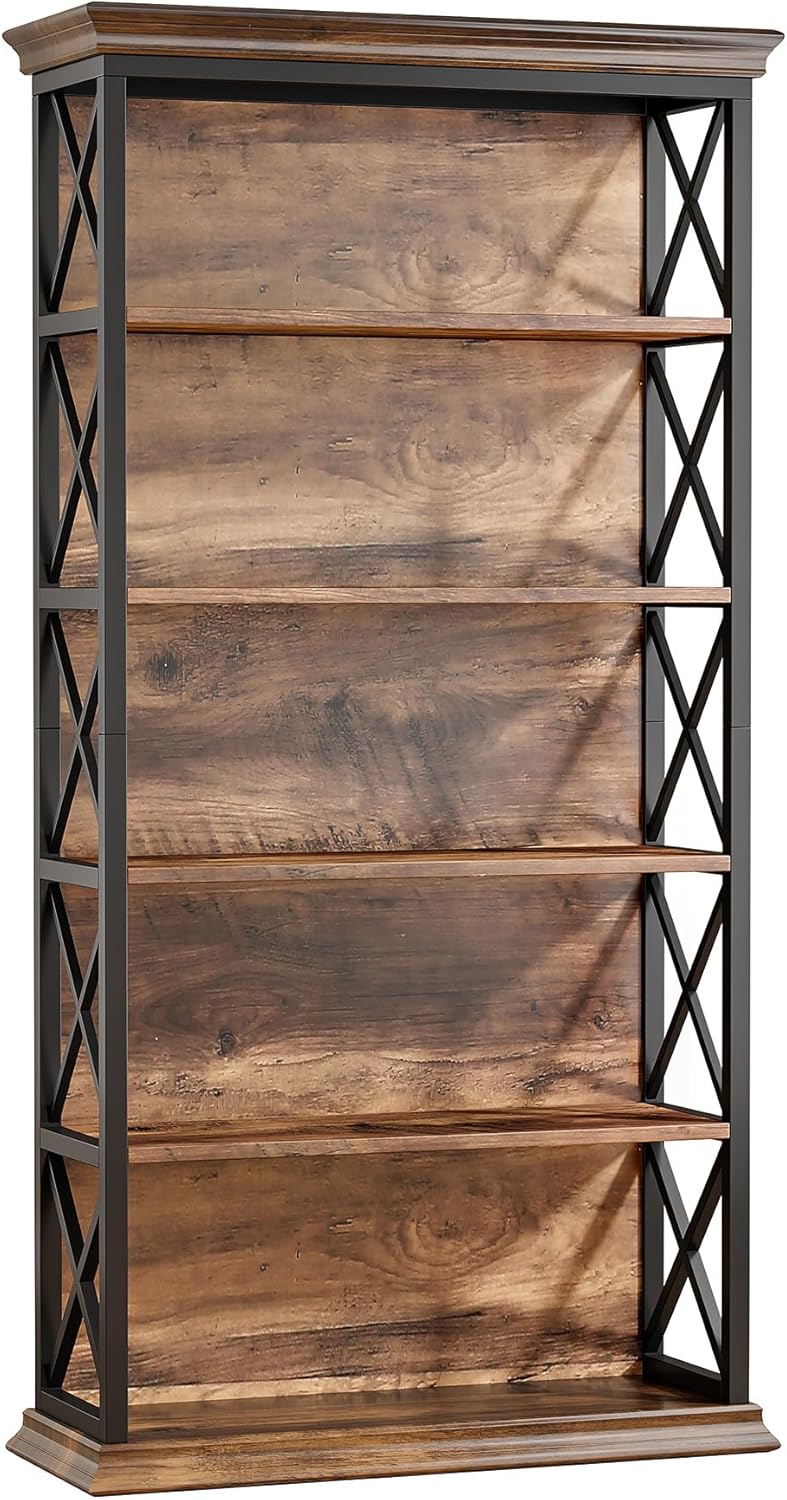 Bücherregal Mit Metallrahmen, 180 Cm Hoch, 7 Offene Regale – Rustikales Vintage-Design, Einfach Montierbar