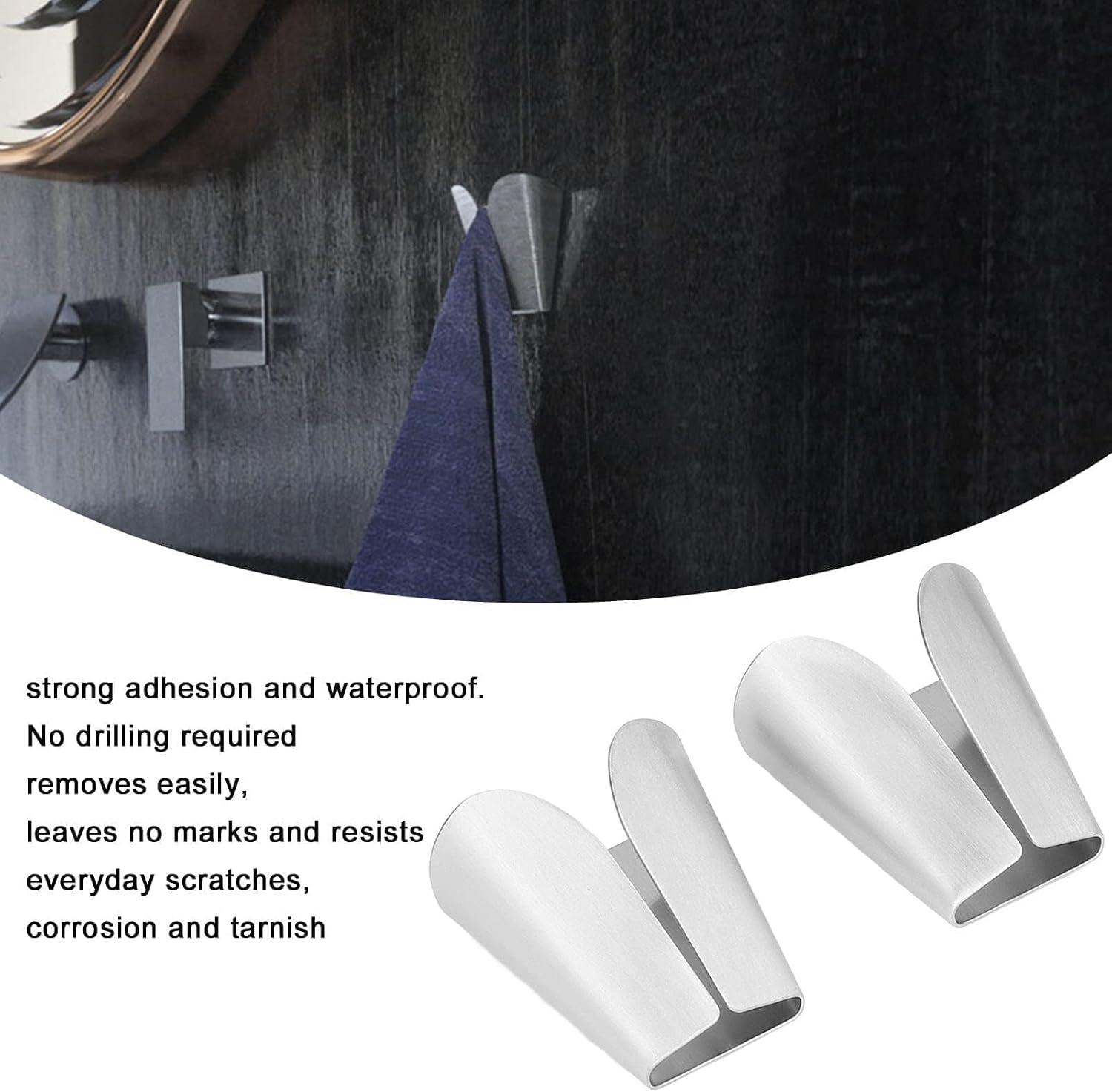 2PCS Kitchens Towel Hooks, Adhesive Dish Towel Holder V Type Dish Towel Hanger Stainless Steel Towel Holder Wall Mounted Hanging Hook for Bathroom Over the Door Hook, Brushed Finish image 5