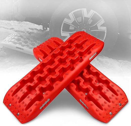 New Recovery Traction Tracks Tire Ladder for Sand Snow Mud 4WD Recovery Traction Tracks Mat for 4X4 Offroad Sand Snow Mud Track Tire Ladder (Red)
