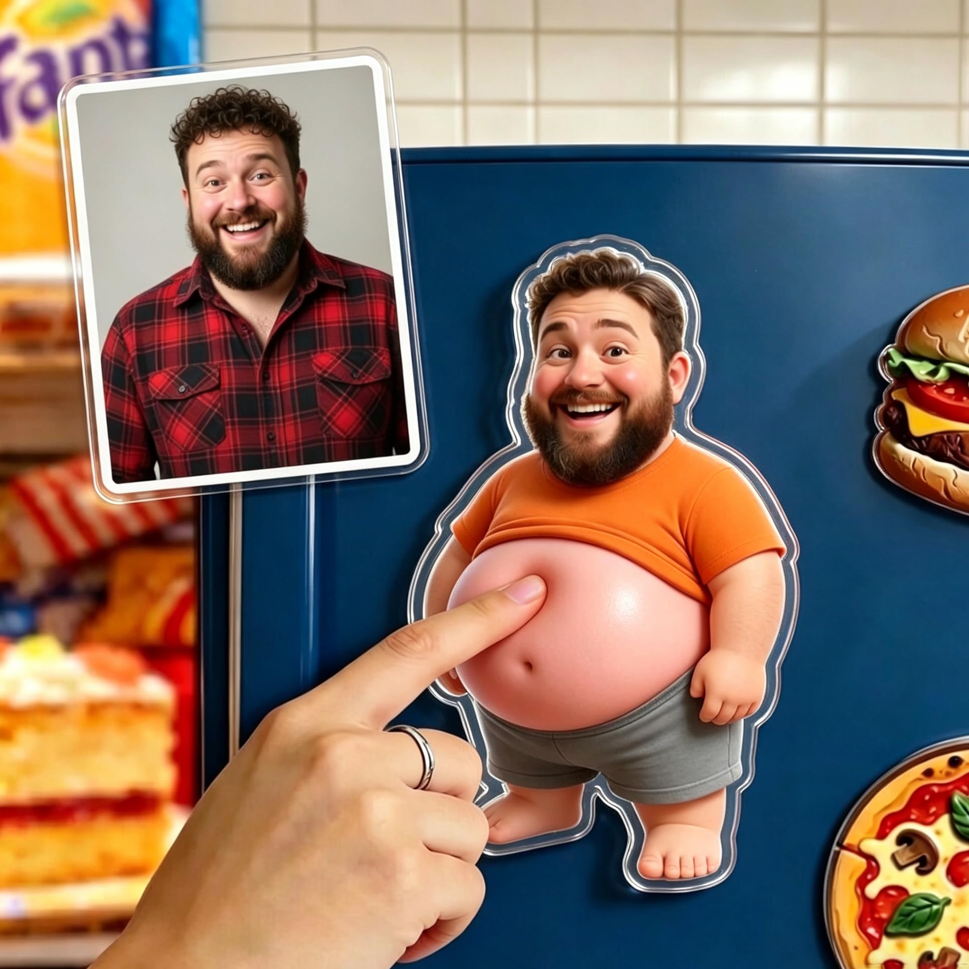 2pcs Custom Funny Squishy Belly Fridge Magnets, Personalised Face Cute Refrigerator Magnets, Squeezable 3D Soft Belly Fridge Decor, Stress Relief Gift for Father’s Day Mother’s Day