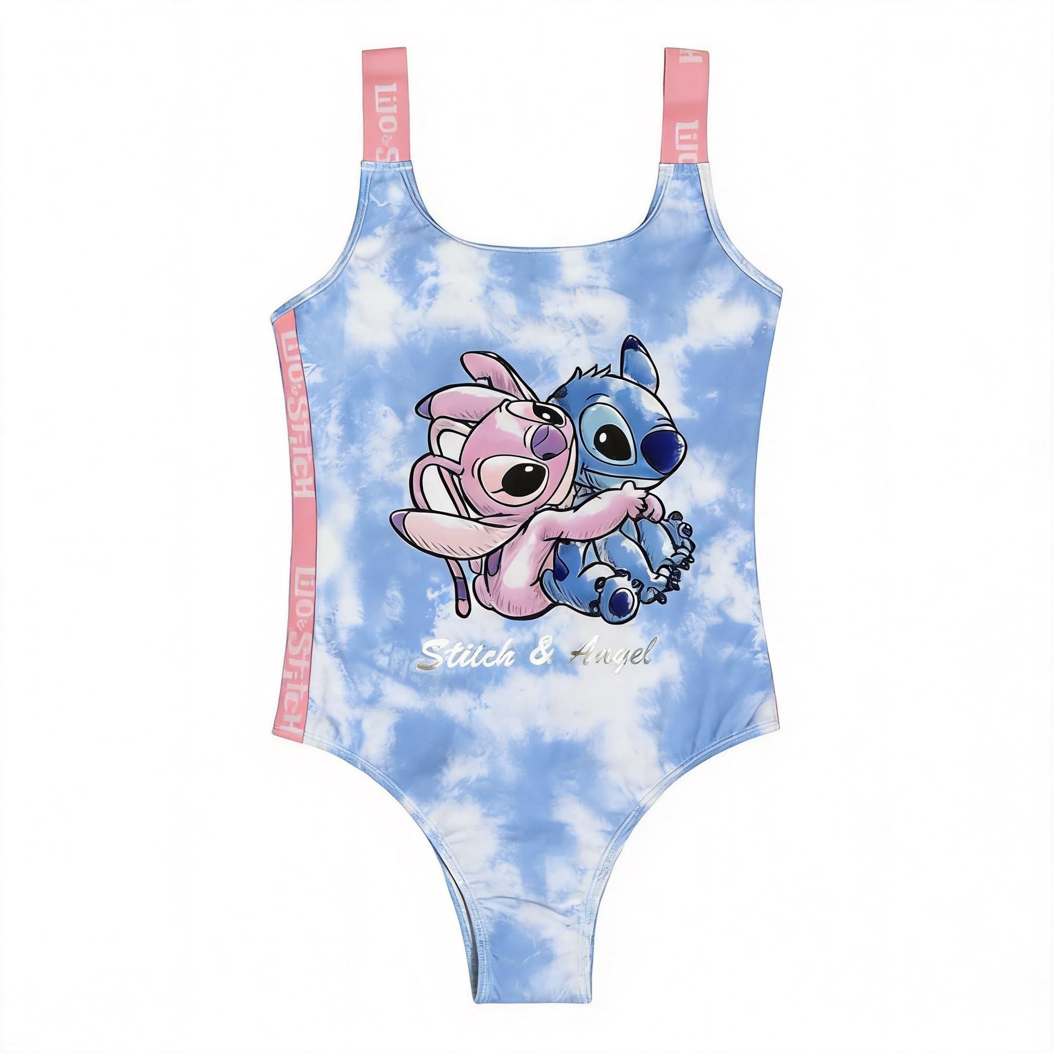Disney Lilo & Stitch Maillot de Bain Fille 1 Pièce, Costume de Bain Stitch et Angel, Rose ou Bleu, 5 à 13 Ans