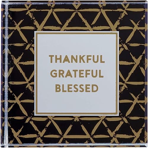 Creative Brands Faithworks The Essentials - Pisapeles cuadrado de vidrio con escritura, 3 x 3 pulgadas, Thankful, Grateful, Blessed