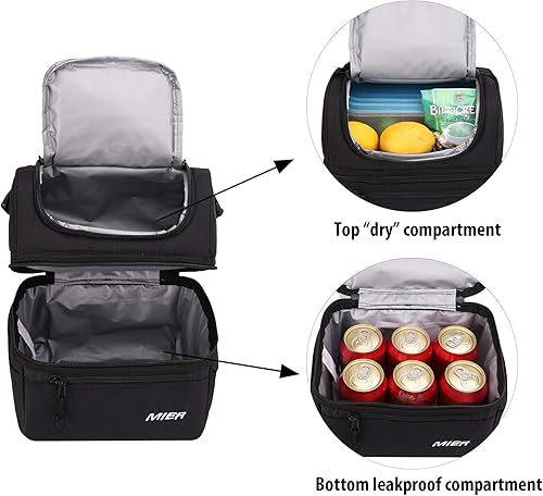 Miniatura 7 de MIER Lonchera para adultos, bolsa de almuerzo aislada, bolsa grande para mujeres, enfriador de doble cubierta, camuflaje (grande) y negro (mediano)