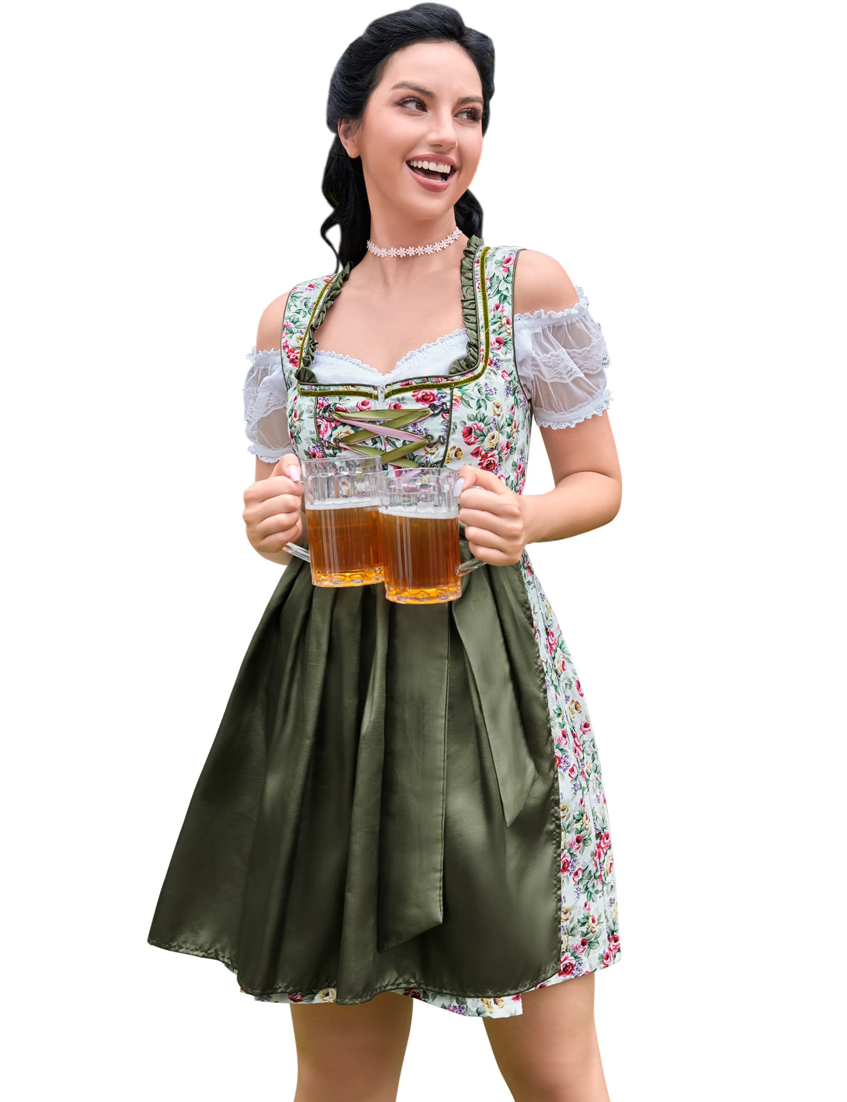 GloryStar Women's German Dirndl Dress Traditional Bavarian Beer Garden Oktoberfest Costumes