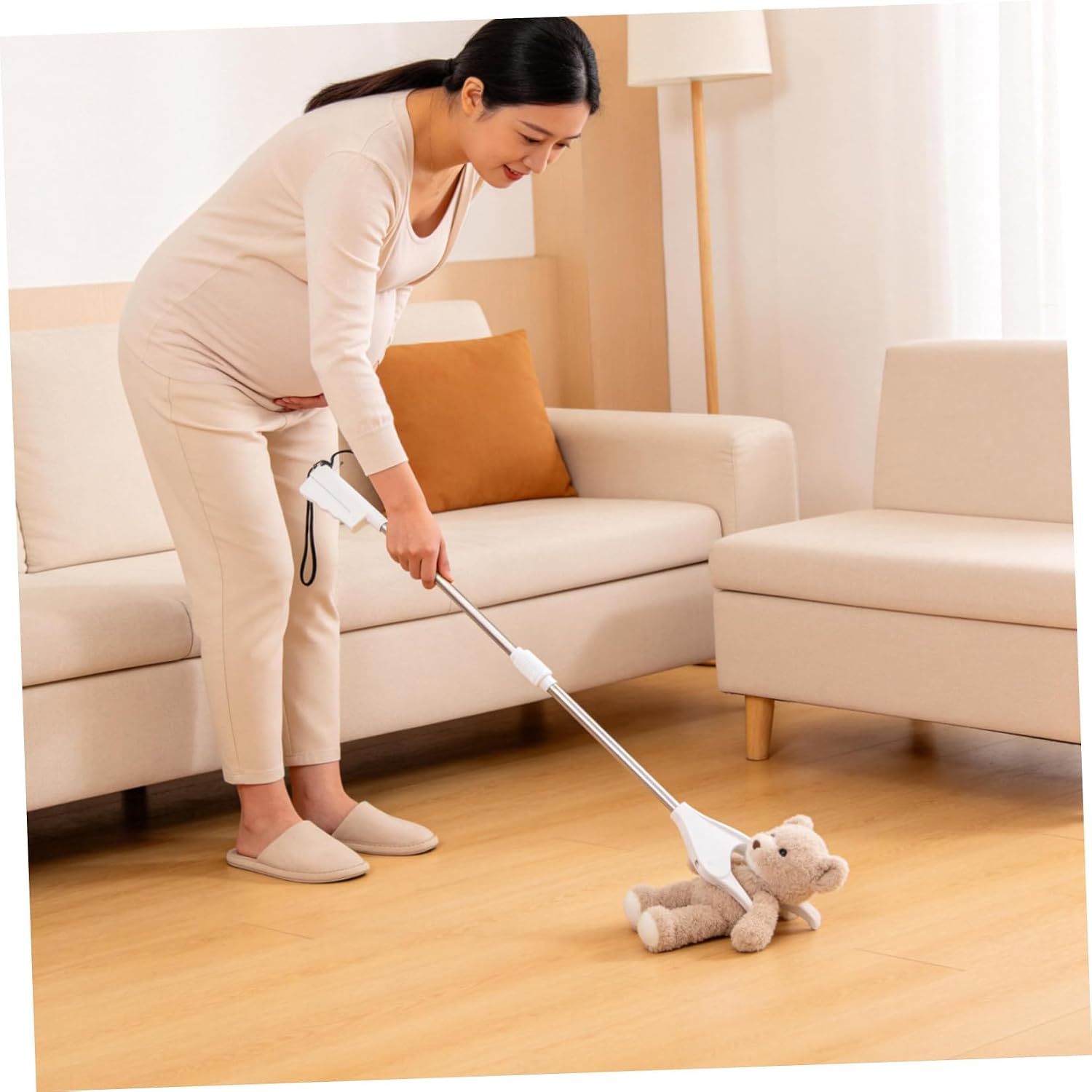 Ergonomic Long Handle Grabber Reacher Tool 28 Inch Picking Device with No Bend Design, Plastic and Stainless Steel Construction, Versatile Use for Elderly and Pregnant Women