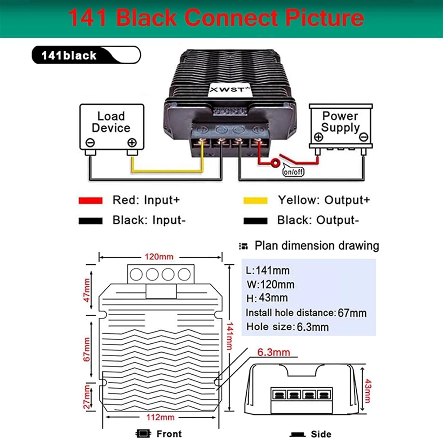 48V to 12V 36V to 12V DC DC Converter Power Inverter 80A 100A 960W 1200W Voltage Regulator Step Down(100A 141 Black)