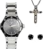 Beverly Hills Polo Club Womens Quartz Stainless Gold and Black 4 Piece Watch Cross and Earring Set - One Watch - One Necklace with a Cross - Two Matching Earrings
