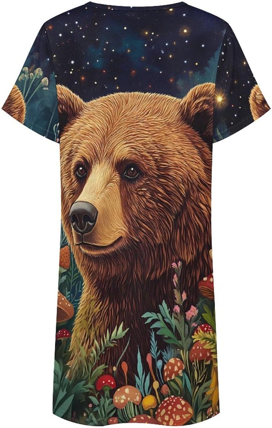 Bear Mushroom Starry Sky Women's Nightgowns Short Sleeve Night Shirts Sleepwear Soft Sleep Dress Pajamas