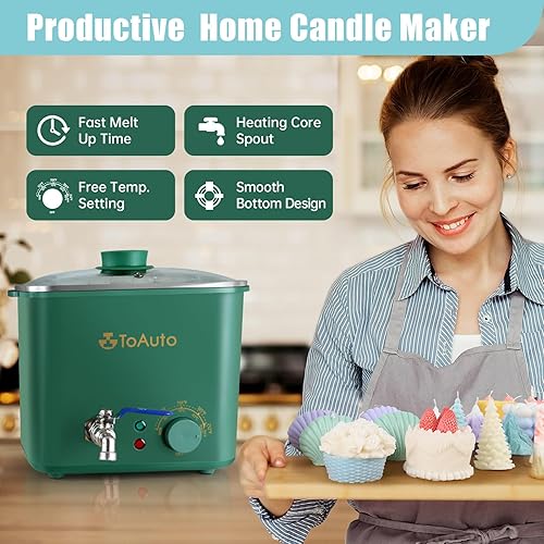 Miniatura 3 de TOAUTO 4Qts - Derretidor de cera verde para hacer velas, olla eléctrica de cera de vela con válvula de vertido rápido y control de temperatura para