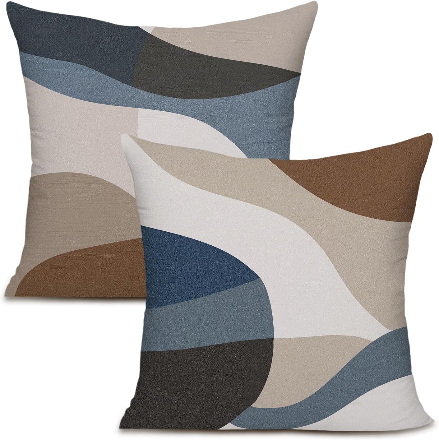 Tan Blue Throw Pillows Covers, Tan Decorative Throw Pillow Covers for Couch Sofa Bed Living Room Bedroom 20x20 Inches Set of 2