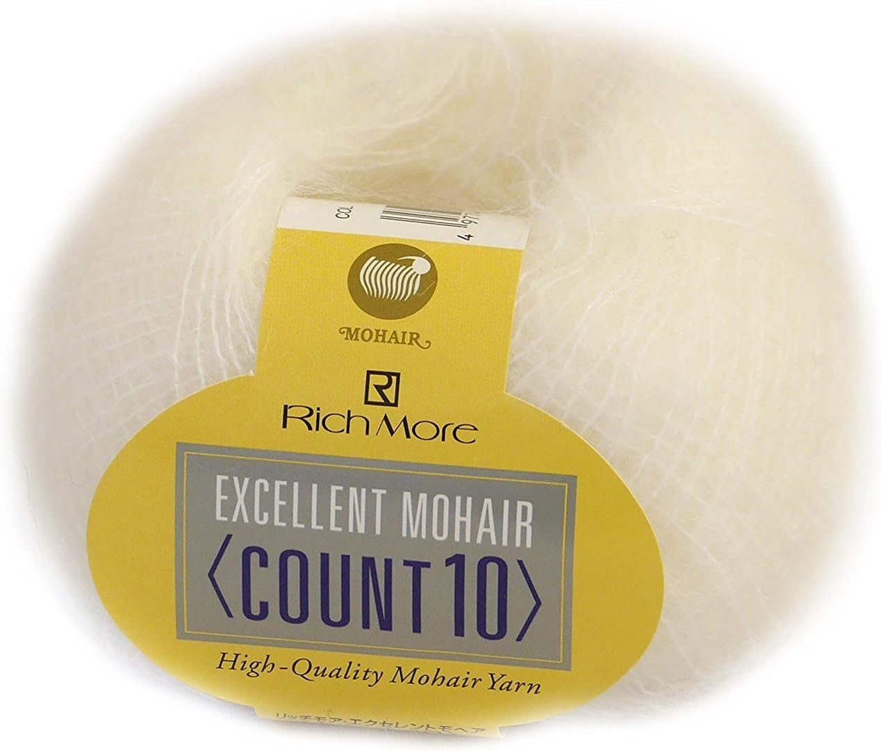 Hamanaka Rich More Excellent Mohair Count 10 Yarn, Medium-Thick, Color 1, White Shade, 0.7 oz (20 g), Approx. 218.5 Yards (200 m), Set of 10 Balls 6289