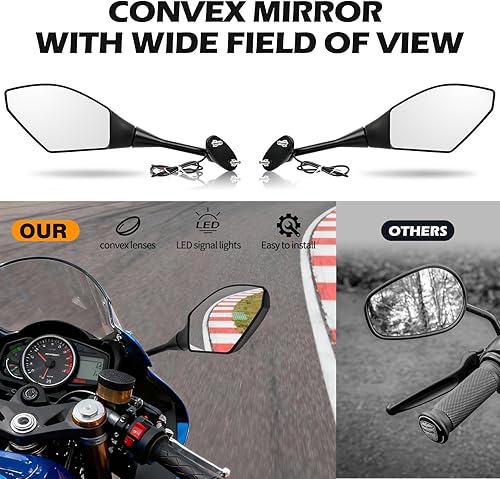 Miniatura 5 de Motocicleta LED señal de giro retrovisor espejos para 2011 2013 Honda CBR250R CBR 600 RR (negro mate+lente ahumada)
