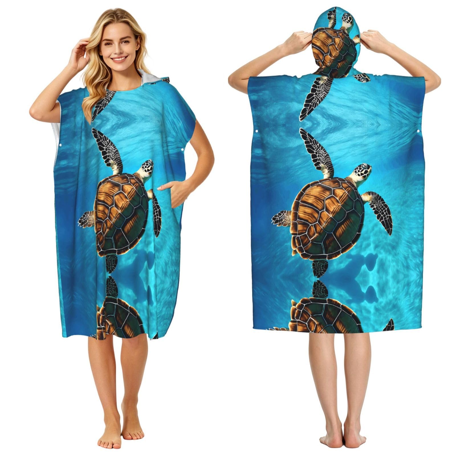 Poncho à capuche absorbant et léger en microfibre motif tortue pour homme