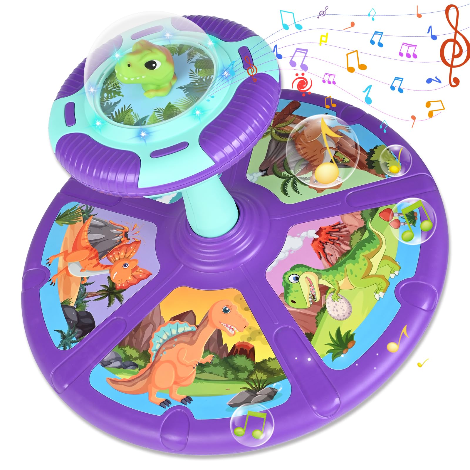 Dinosaur Sit and Spin Toy for Toddlers 1-3 3-5 360°Spinning Toys Birthday Gift for Girls Boys, Stress Relief Exercise Toys Sit n Spin Toys for 2-4 Toddlers with LED & Music Early Development Toy