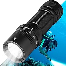 Dive Light Scuba Diving Flashlight, Super Bright Waterproof Torch, 5 Modes Underwater Lights, Scuba & Snorkeling Safety Dive Lights for Night DivingBlack