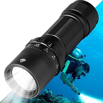 Dive Light Scuba Diving Flashlight, Super Bright Waterproof Torch, 5 Modes Underwater Lights, Scuba & Snorkeling Safety Dive Lights for Night DivingBlack