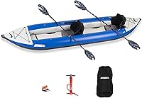 Vista 1 de Sea Eagle 420X Explorer - Kayak inflable - pesca, excursión, camping, exploración y riego blanco, auto-fianza, skeg extraíble, piso de punto de caída