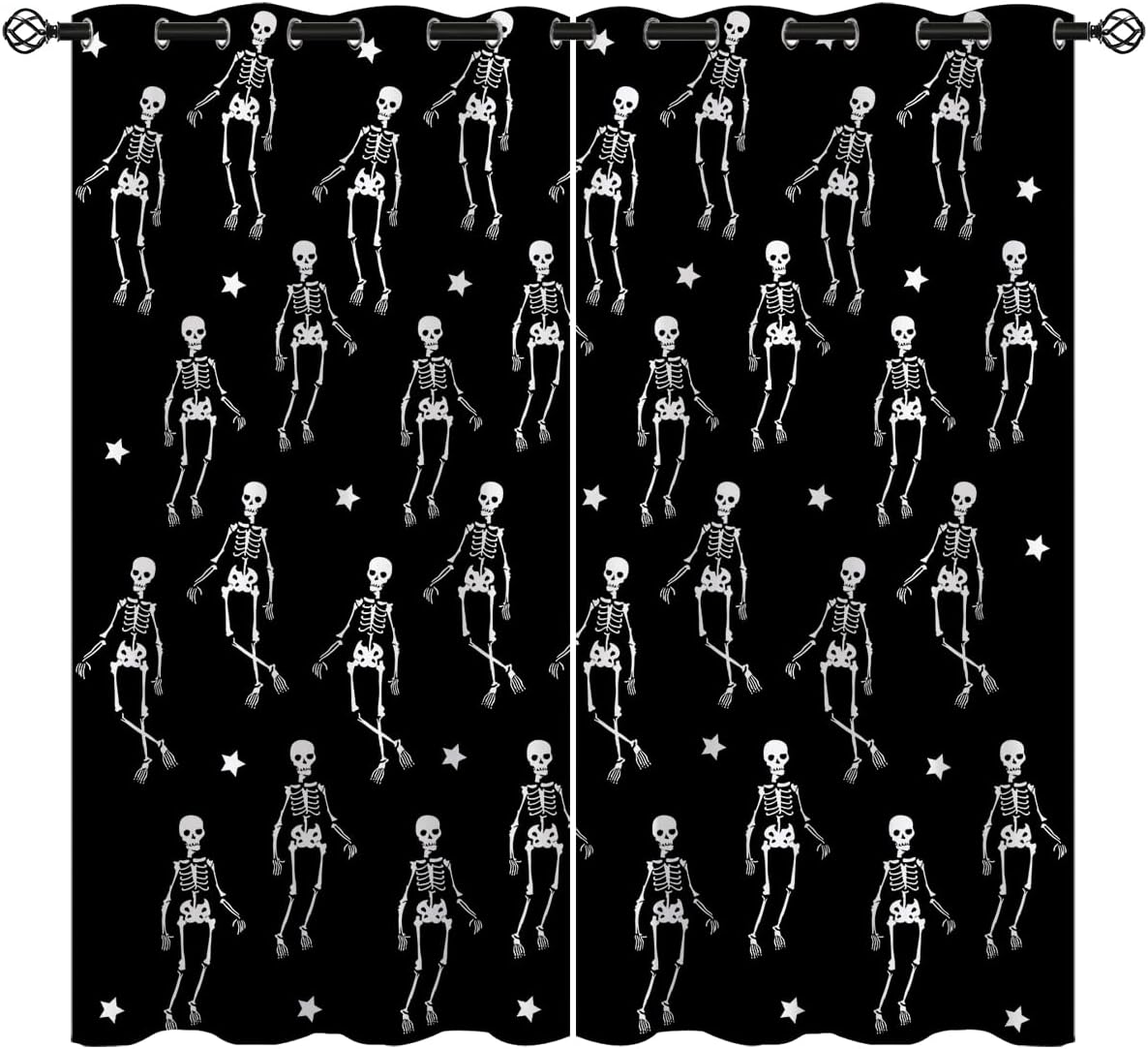 Skeleton Blackout Curtains for Girls Boy Home Decor, Halloween Ghost Dance Gothic Skull Star Grommet Thermal Insulated Drapes Darkening Window Curtain for Bedroom Living Room, 42 x 45 Inch