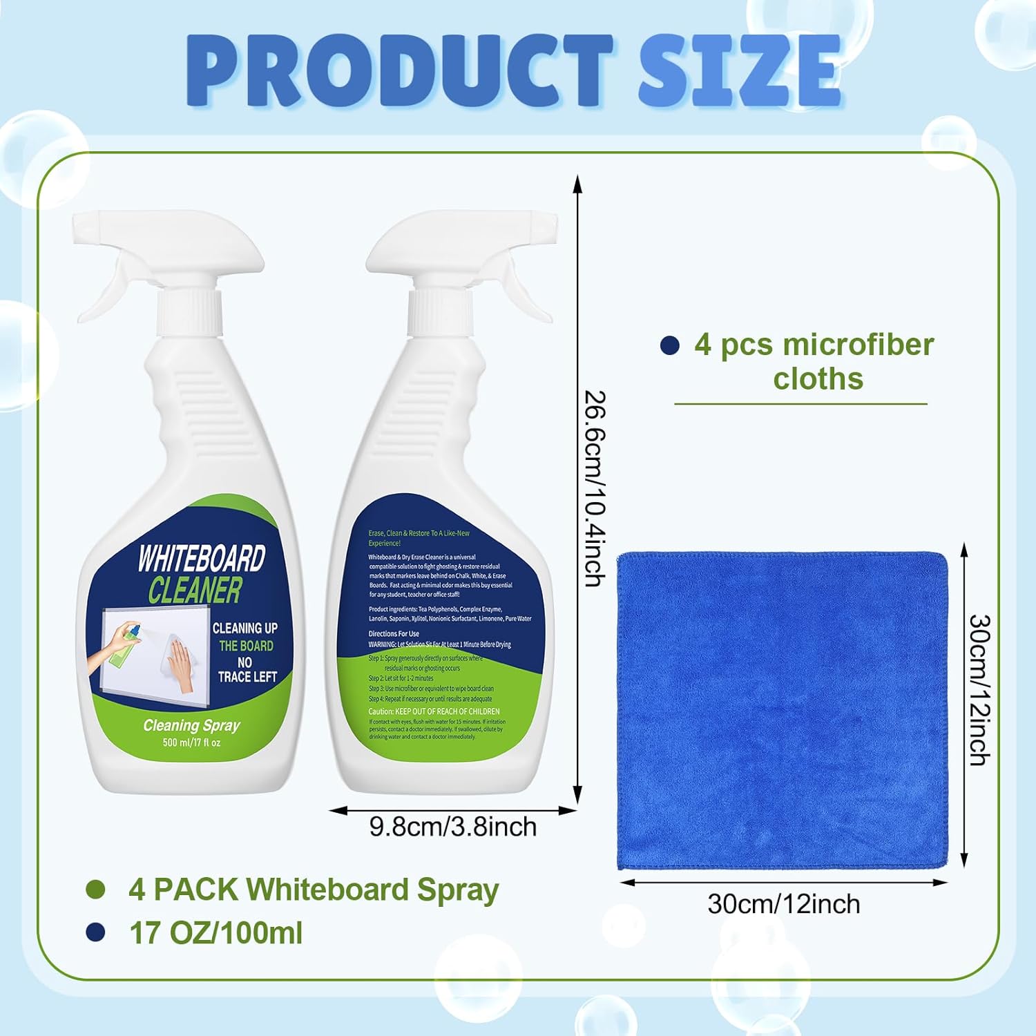 Fuyoooo 8 Pcs Whiteboard Cleaner Set 4 17 fl oz Dry Erase Board Liquid Cleaner with 4 Cloths White Board Cleaning Spray for Classroom Chalkboard Home Office