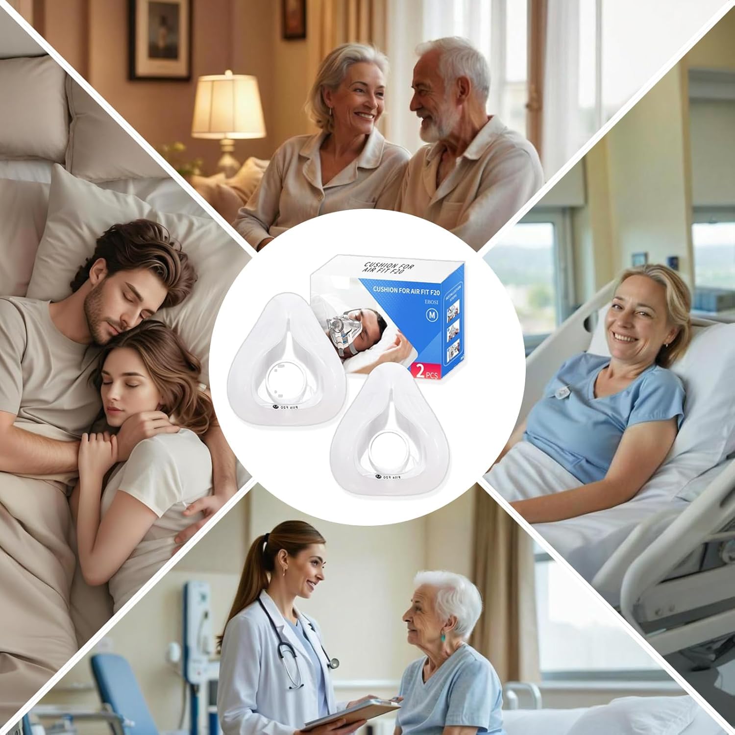 Lot de 2 masques de rechange (M) pour Airfit F20, étanchéité fiable et ajustement plus souple, compatible avec cadre d'origine, tuyau chauffant pour S10 S11, Airsense S10 S11, resmeds10 resmeds11
