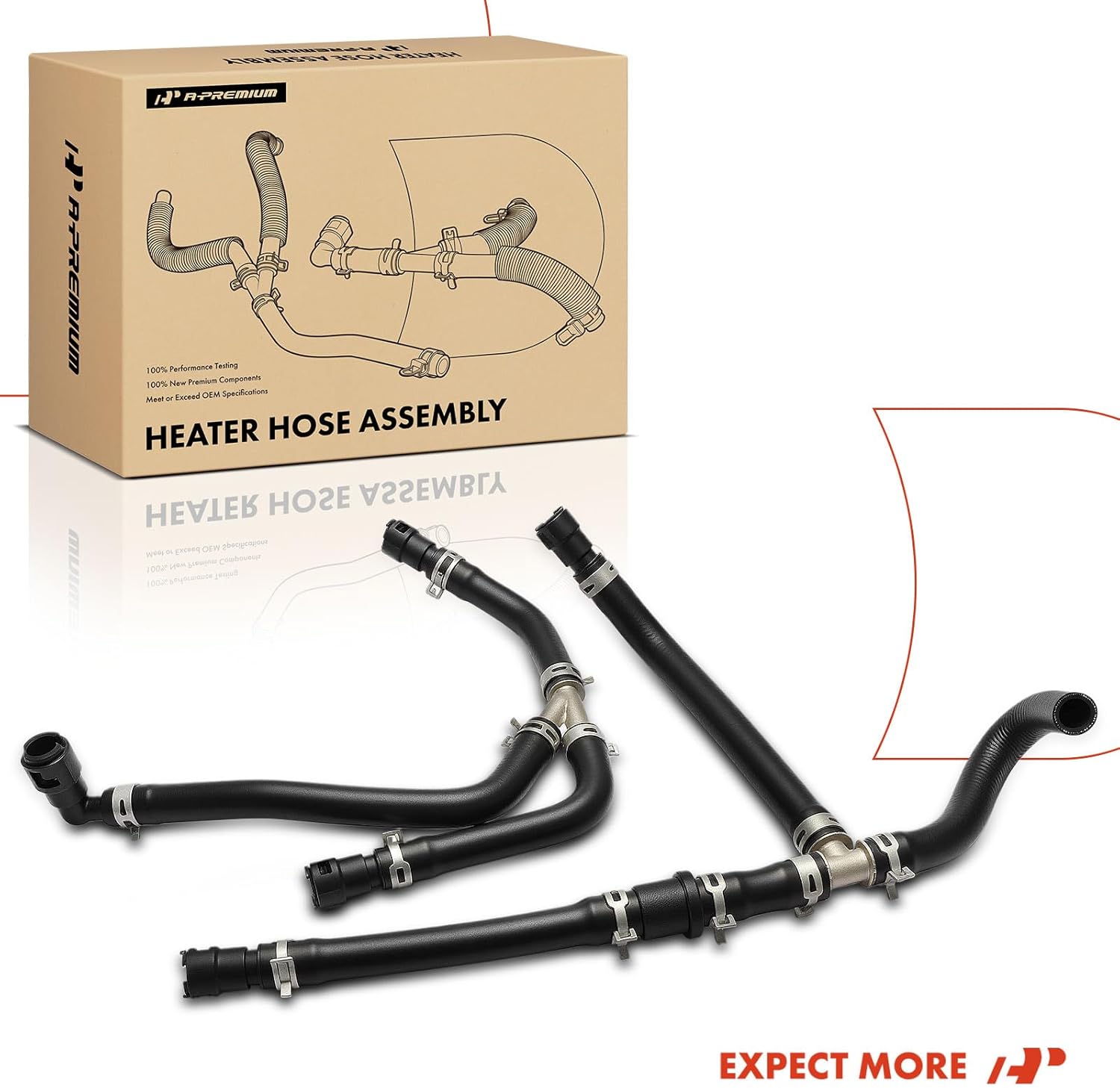 A-Premium 2Pcs Inlet & Outlet HVAC Heater Hose Pipe Line Assembly with Clamps Compatible with Ford Expedition & Lincoln Navigator, 2009 2010, 5.4L