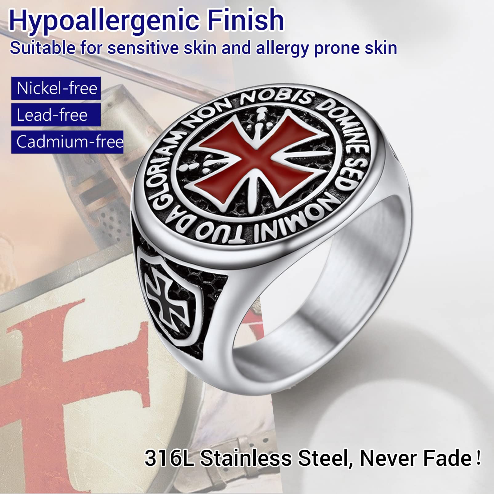 PROSTEEL Kreuzritter Ring Edelstahl Größe 72 Tempelritter Statement Ring Biker Rapper Fingerring Modeschmuck Accessoire