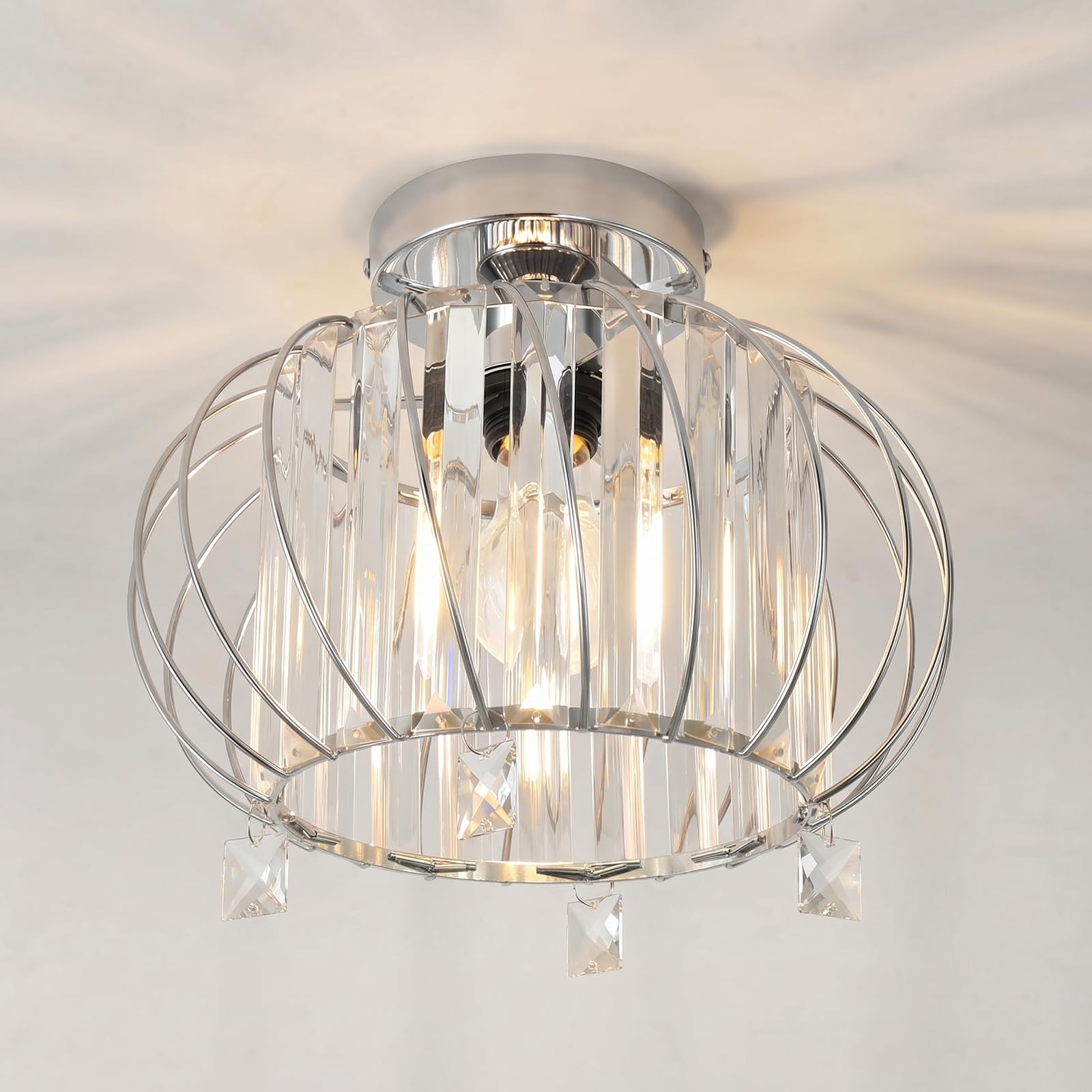 Anwio Silver E27 Base Light Shade,Light Fittings Ceilings,Chandelier Lampshade,Silver Ceiling Lights Living Room,Led Kitchen Chandeliers,Hallway Lights Ceiling(E27 Base,No Bulbs,Lamp Diam 28Cm)