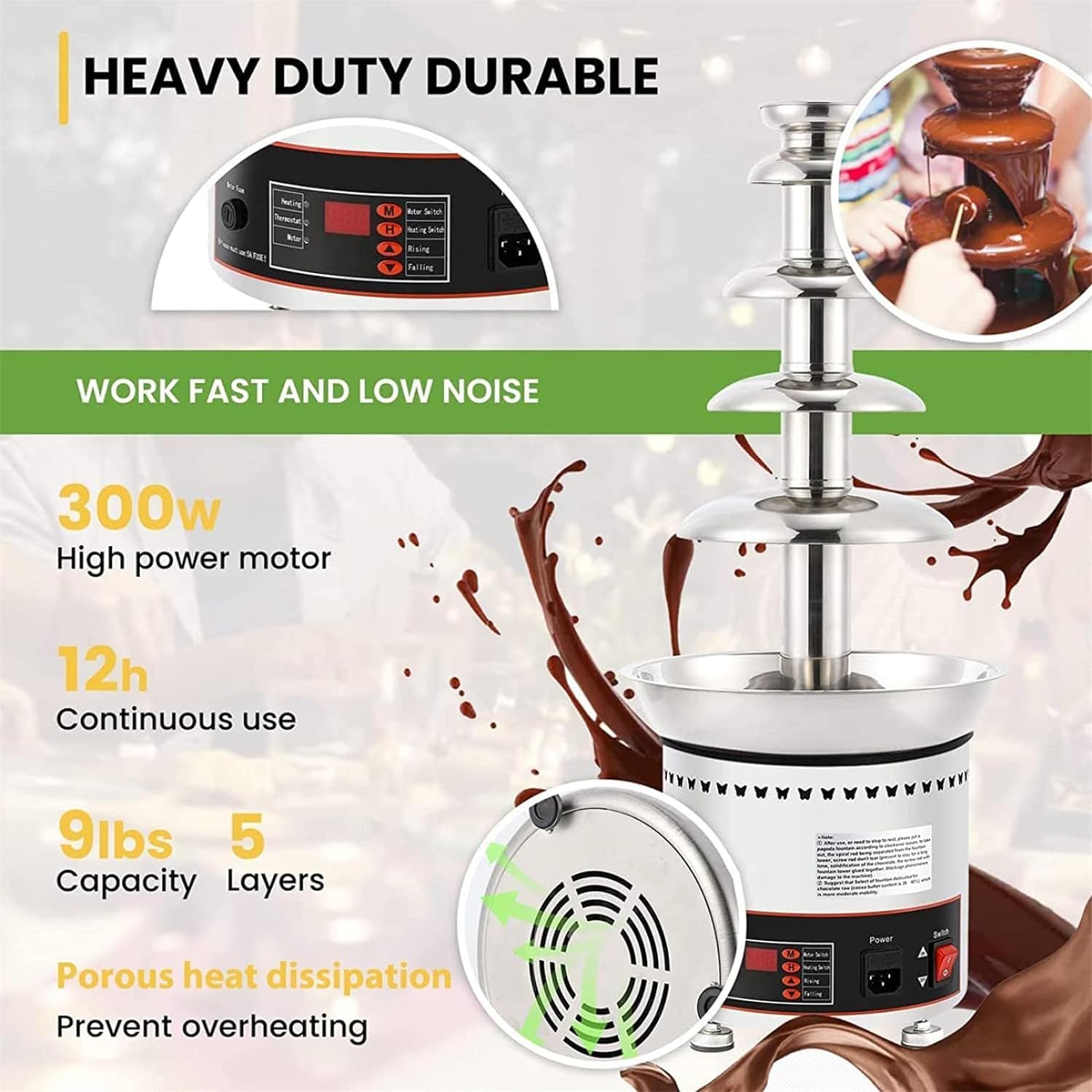Fuente de Fondue de Chocolate, Fuentes de Chocolate comerciales, máquina de Cascada de Chocolate Grande de 5 Niveles, Torre de Fondue de Queso Caliente de Acero in,