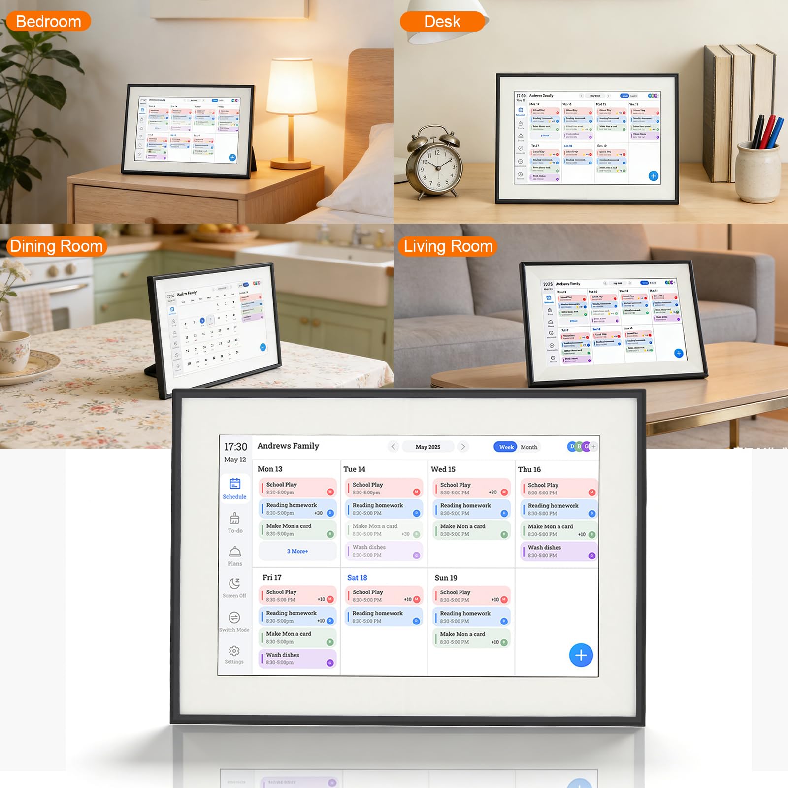 Calendario digital de 10,1 pulgadas con pantalla táctil, calendario 3 en 1 y marco de fotos en la nube y galería, 32 GB de memoria, planificador familiar electrónico IPS, gestor de tareas, calendario