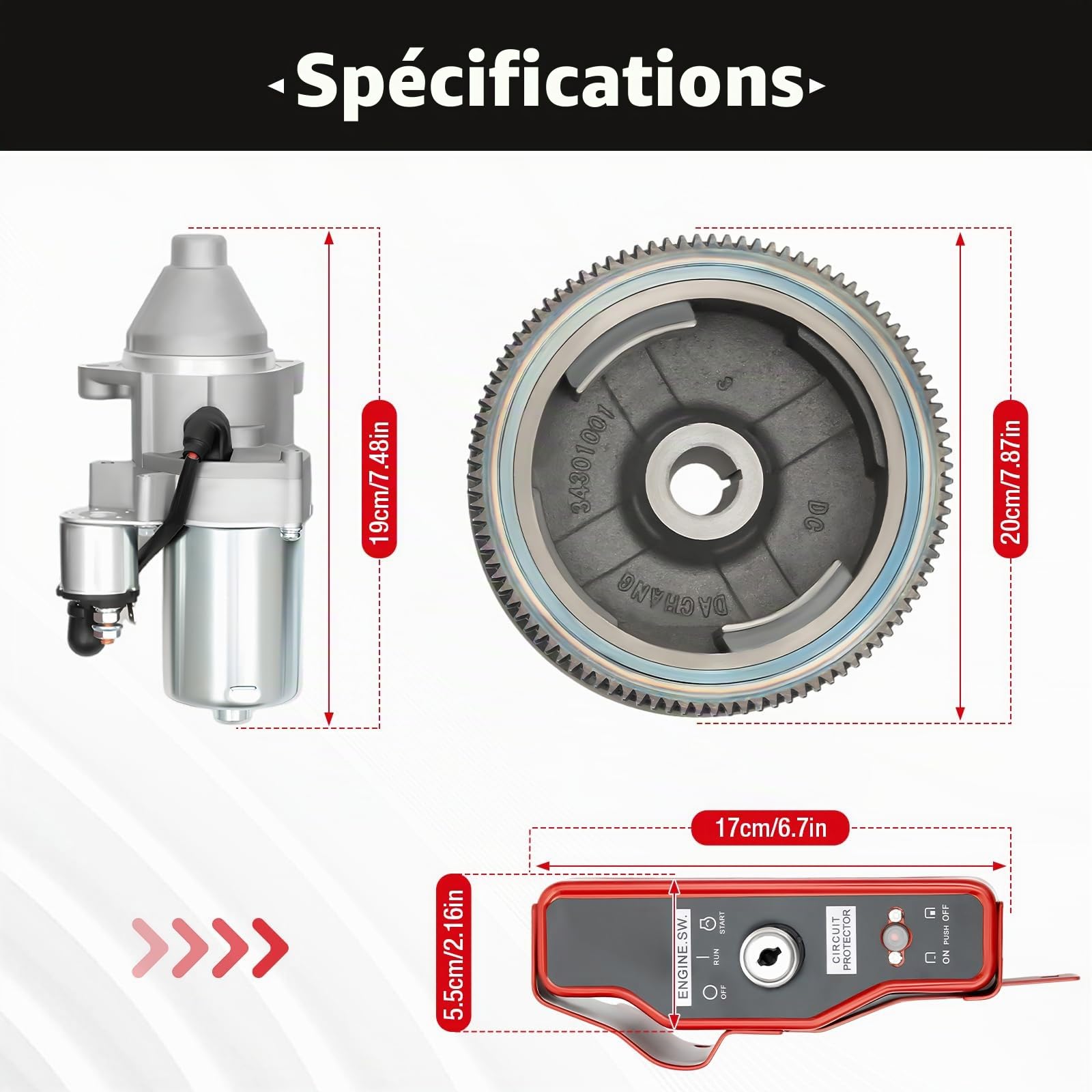 Kit de démarreur électrique pour HONDA GX340 11HP, HONDA GX390 13HP avec boîte de commutation à clé Démarreur Démarreur Magnétique Moteur
