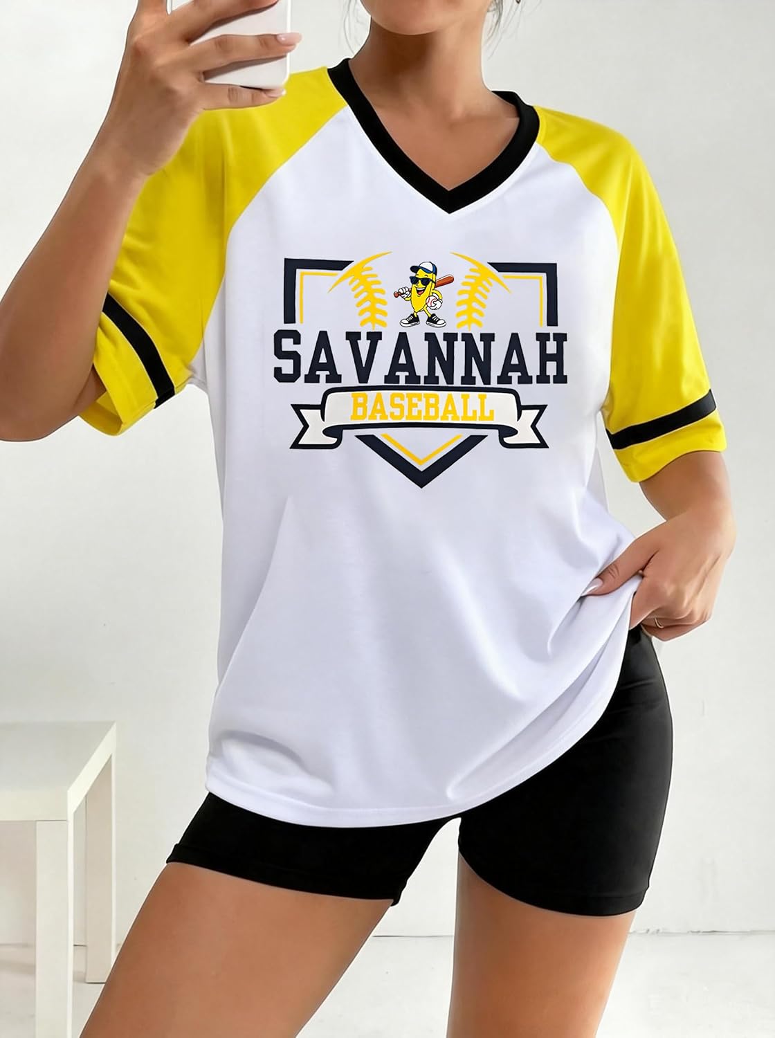 Baseball Shirts for Women Oversized Baseball V Neck Team Tshirt Game Day Fan Casual Short Sleeve Top