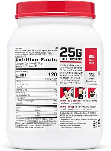 Vista 43 de GNC Pro Performance 100% proteína de suero en polvo 2.0, absorción rápida para fuerza muscular y recuperación, sin sabor, 25 porciones