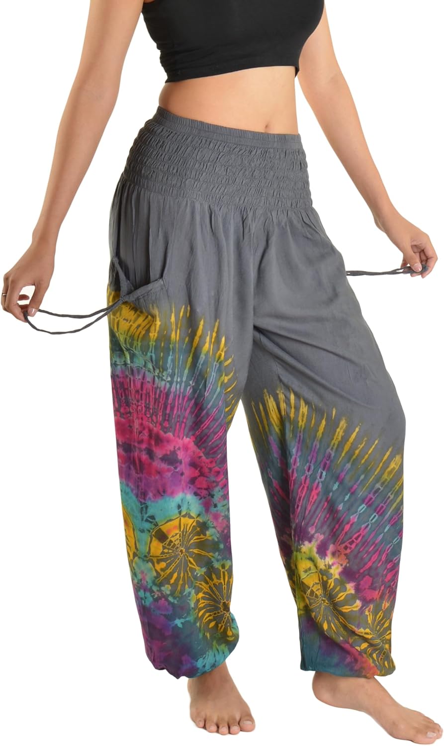 Orient Trail Women's Hippie Bohemian Palazzo Yoga Scrunched Bottom Tie Dye Harem Pants