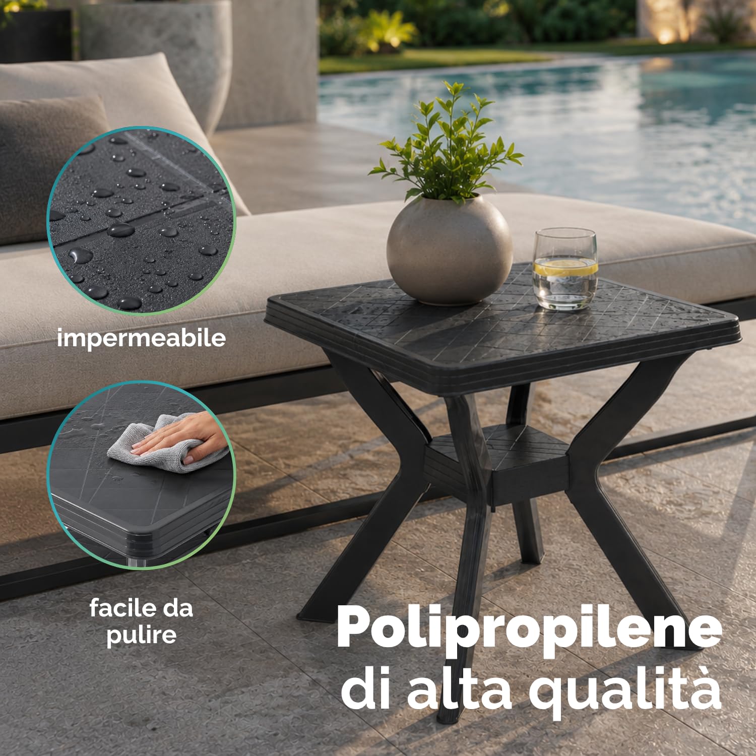 PALUPLUS Tavolo Quadrato da Giardino in Plastica colore Antracite, Misura 70x70x72 cm, Salvaspazio Facile da Riporre, Tavolino da Campeggio, Terrazzo, per Esterno ed Interno -REN3004F