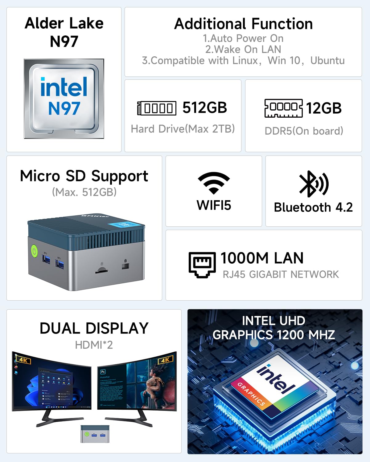 Amazon.co.jp: GMKtec Mini PC Intel N97 (最大3.60GHz) マイクロ