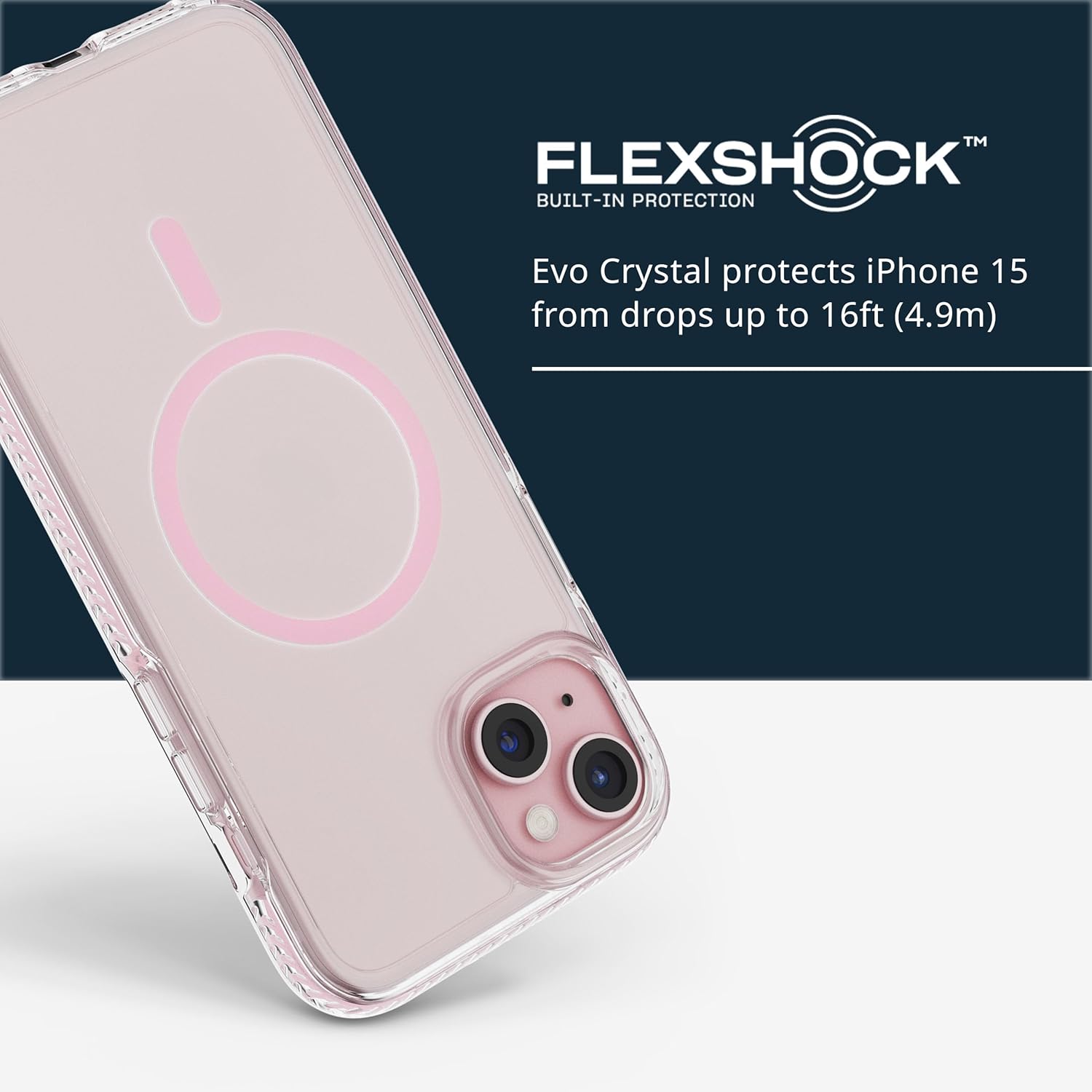 Tech21 Evo Crystal case for iPhone 15 Plus - Compatible with MagSafe - uperior Impact Protection Case with 15X Military Standard Rating - Impact Protection Case - Pink