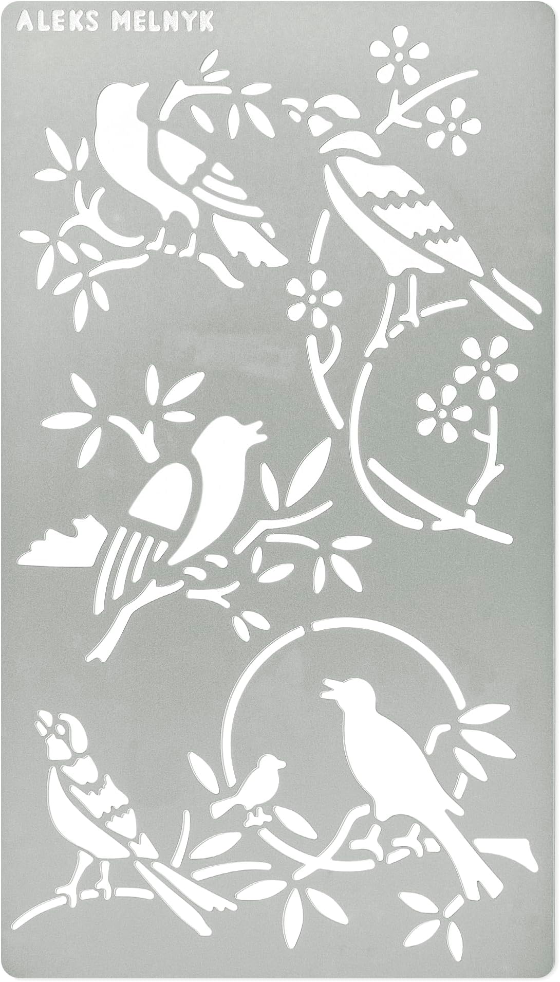 Aleks MelnykNo.470 Metal Stencil, Bird on Tree Branch, Nightingale, Sparrow, Wild Animal, Small Stencil, 1 PC, Template for Wood Burning, Engraving, Crafting, Scrapbook, Art